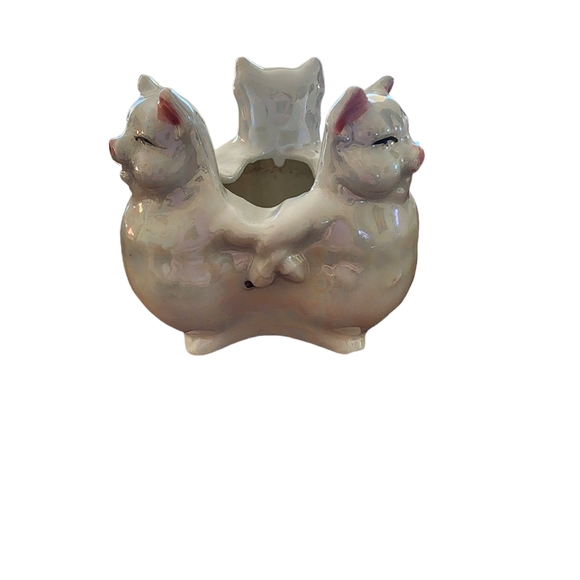 Three Little Pigs Ashtray Japanese Opalescent Pottery - Picture 2 of 6
